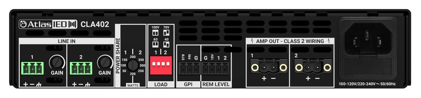 AtlasIED CLA402 400-W Two Channel Multi Impedance Power Share Amplifier