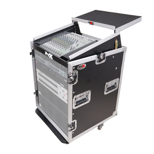 ProX T-14MRLT 14U Vertical Combo Rack Flight Case With Laptop Shelf