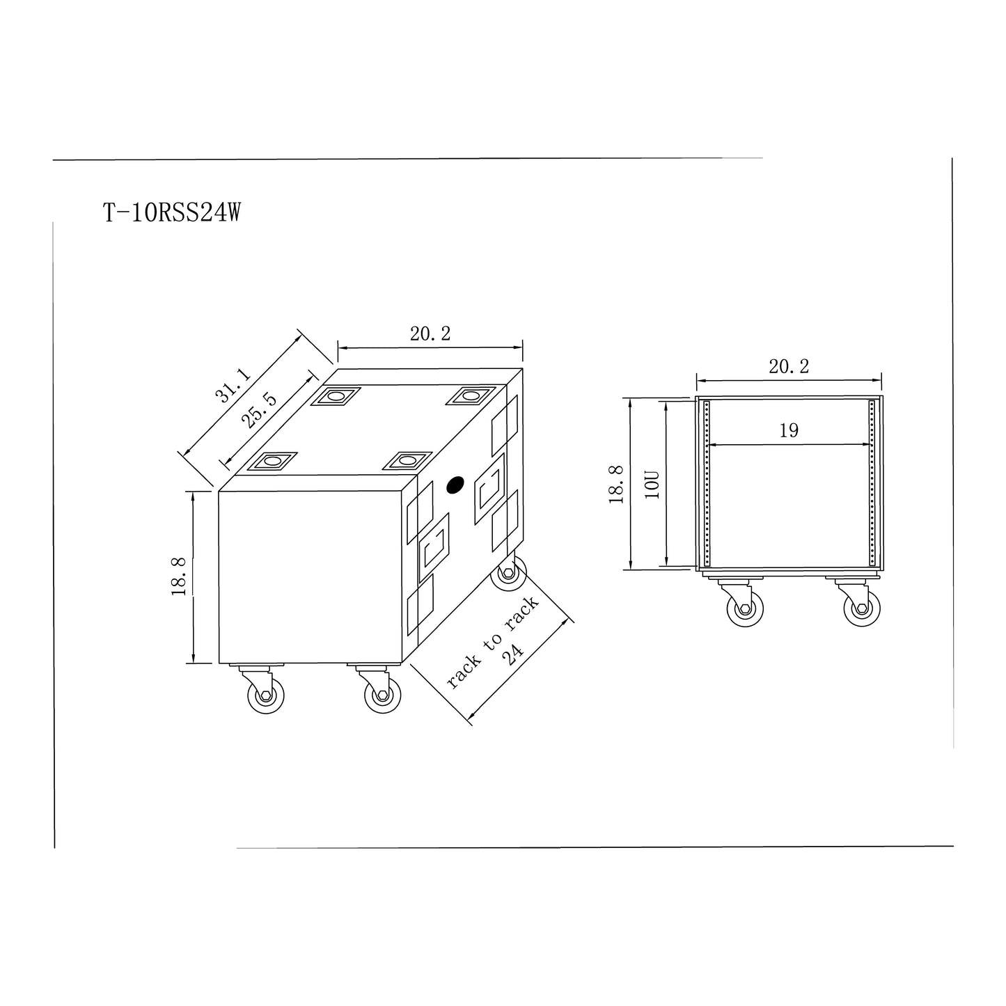 ProX T-10RSS24 10U Rack Mount Flight Case With Casters