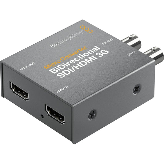 Blackmagic Design Micro Converter BiDirectional SDI/HDMI 3G angled view showing HDMI in and out ports