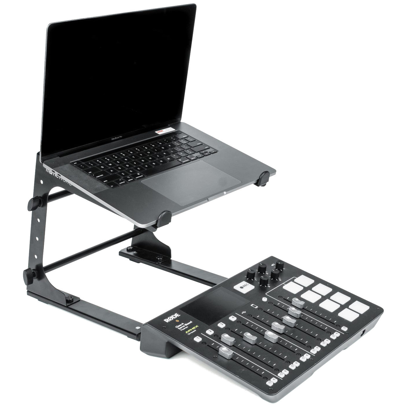 Gator Frameworks GFWLAPTOP1000 Portable Desktop Laptop Stand with laptop and mixer