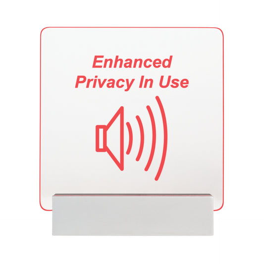 AtlasIED ASP-MG2240S privacy LED sign front view with red Enhanced Privacy In Use text and speaker icon