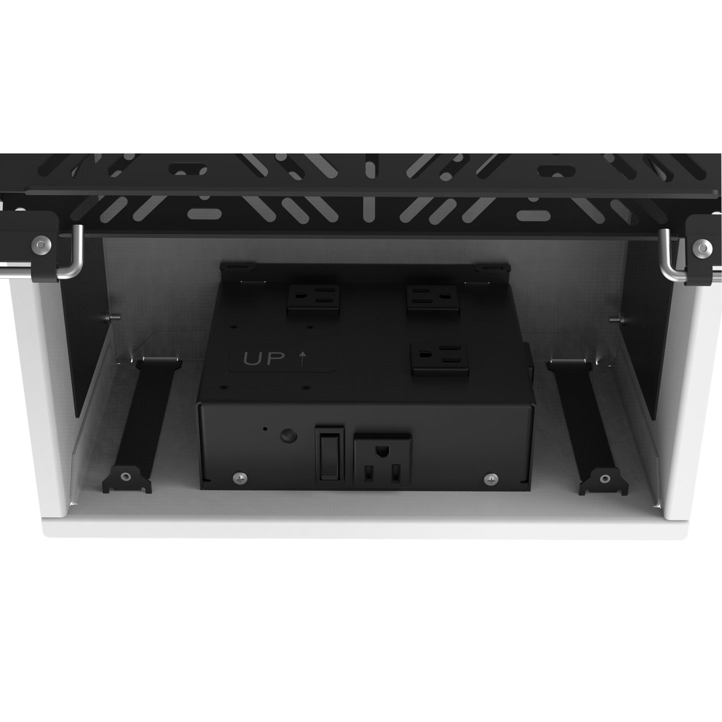 AtlasIED CR212 Ceiling-Mount Rack 2RU Half-Width AmbiTILT Plenum Cabinet | Without PowerAWAKE | Without Projector Pole Adapter