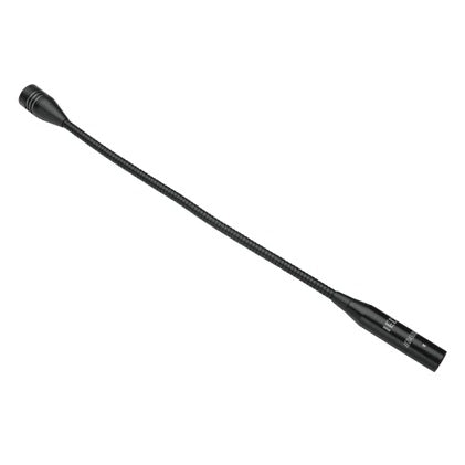 IEDA500G-EN EN5400 gooseneck microphone full view showing black flexible gooseneck, tapered capsule head and male XLR base connector, AtlasIED