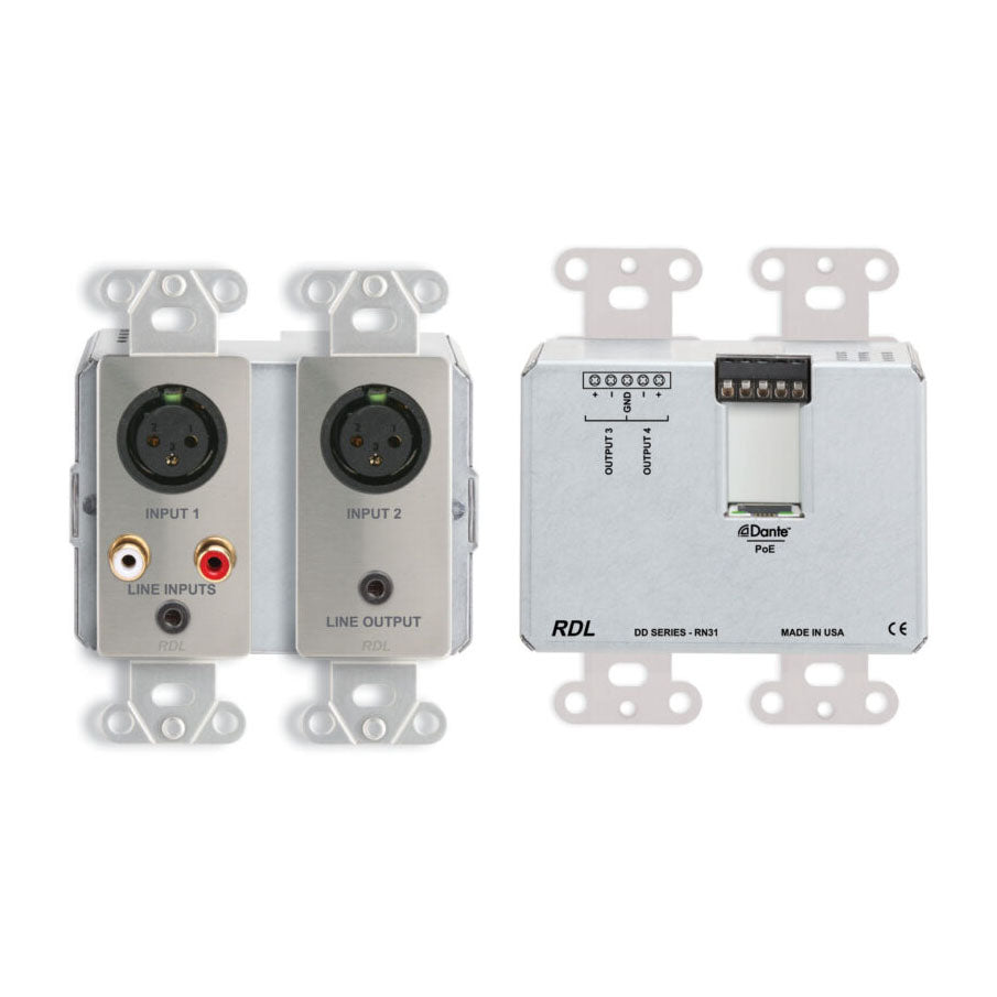 RDL DDS-RN31 Wall-Mounted Bi-Directional Mic/Line Dante Interface 4 x 4
