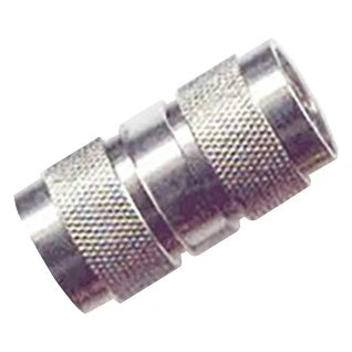 5637 antenna adapter barrel side view showing knurled nickel-plated N-type connector shells, City Theatrical