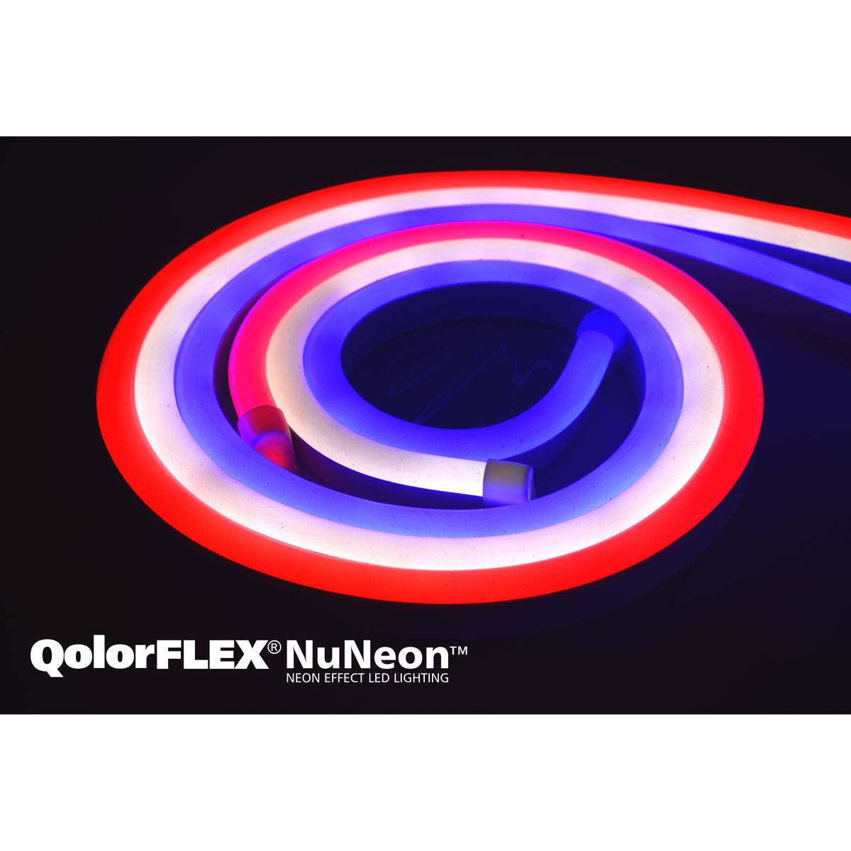 QolorFLEX NuNeon neon-effect LED strips coiled in red, white and blue illumination, City Theatrical