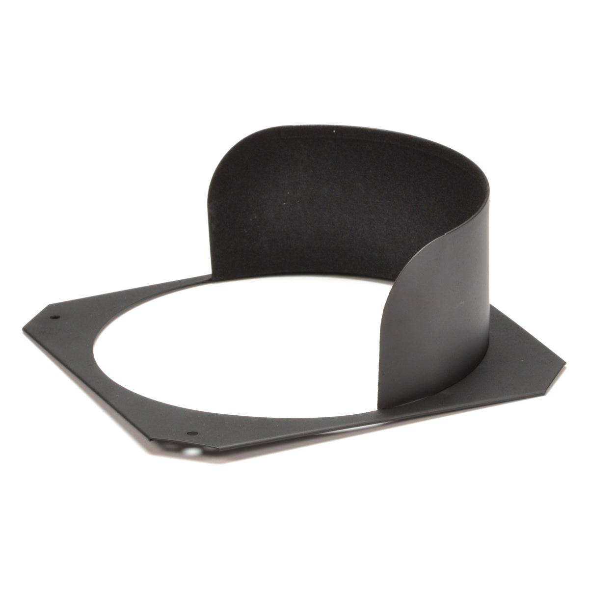 2522 Altman half top hat angled view showing black matte steel shroud and square gel frame plate with mounting holes, City Theatrical