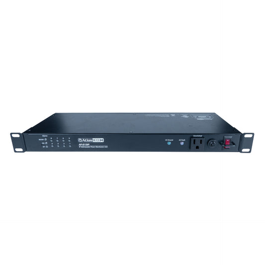 AtlasIED AP-S15IP power distribution unit angled view showing 1U chassis top and rack ears
