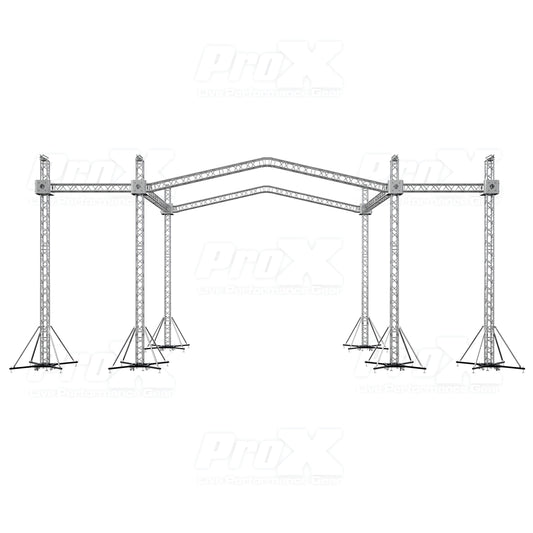 ProX Stage Roofing Truss System with Ground Support and Chain Hoists F34 Aluminum Complete Package | 30 ft W x 20 ft L x 23 ft H | PR2 12D With Speaker Wings