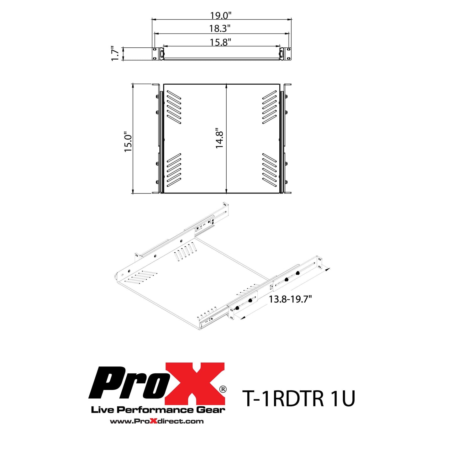 ProX T-1RDTR 1U Ventilated Sliding Rack Tray Shelf for 19" Racks