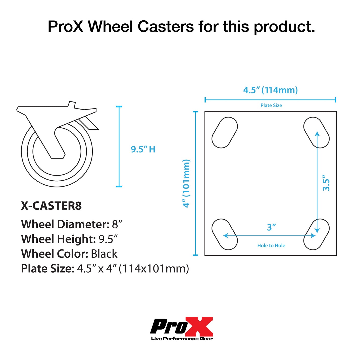ProX Industrial Grade Caster Wheels for ATA Cases | 8 inch | 4.5 x 4 in. | Single