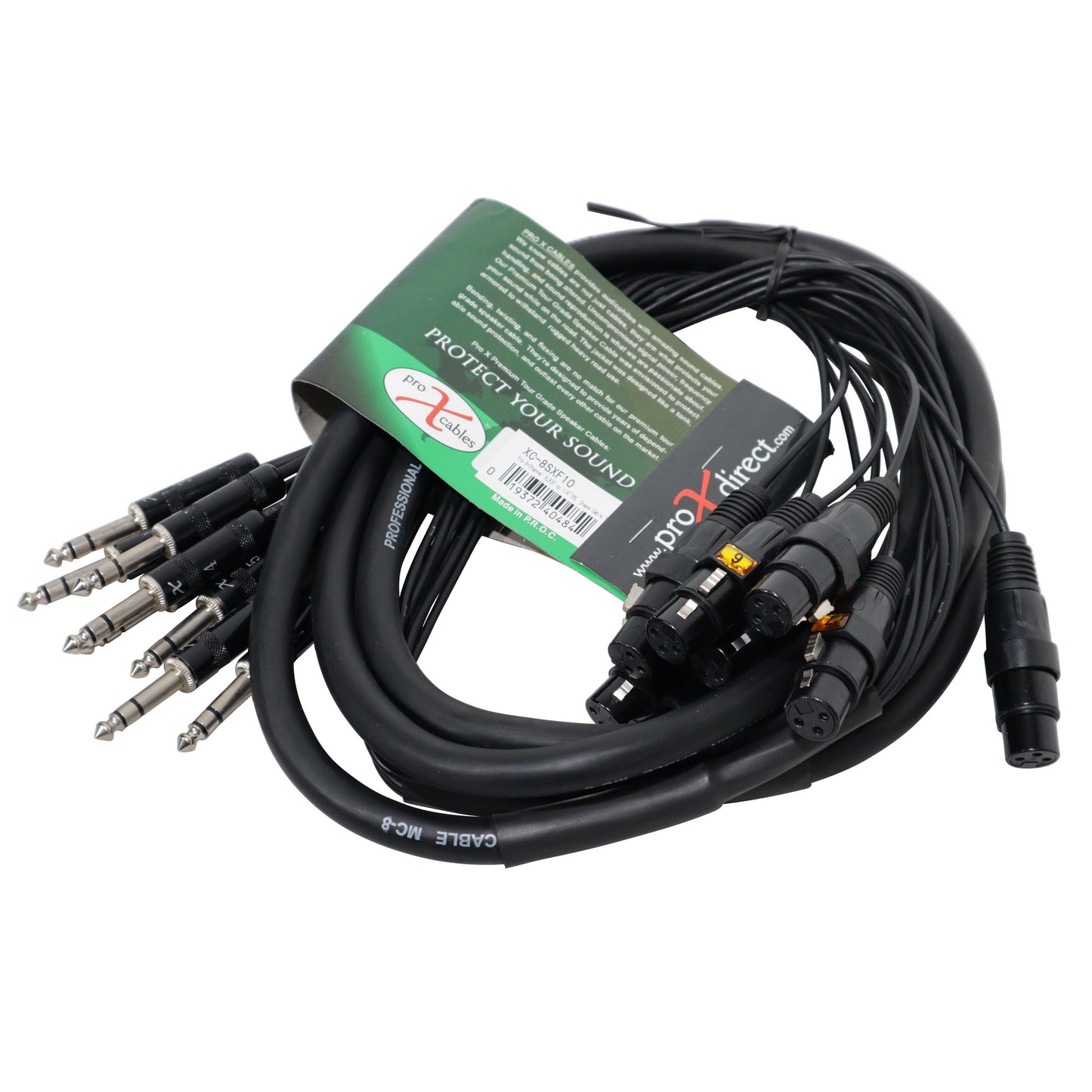 ProX 8-Channel Snake Cable Organized Multi-Channel Audio Run | XLR Female | 1/4 in TRS Male | 10 Ft.