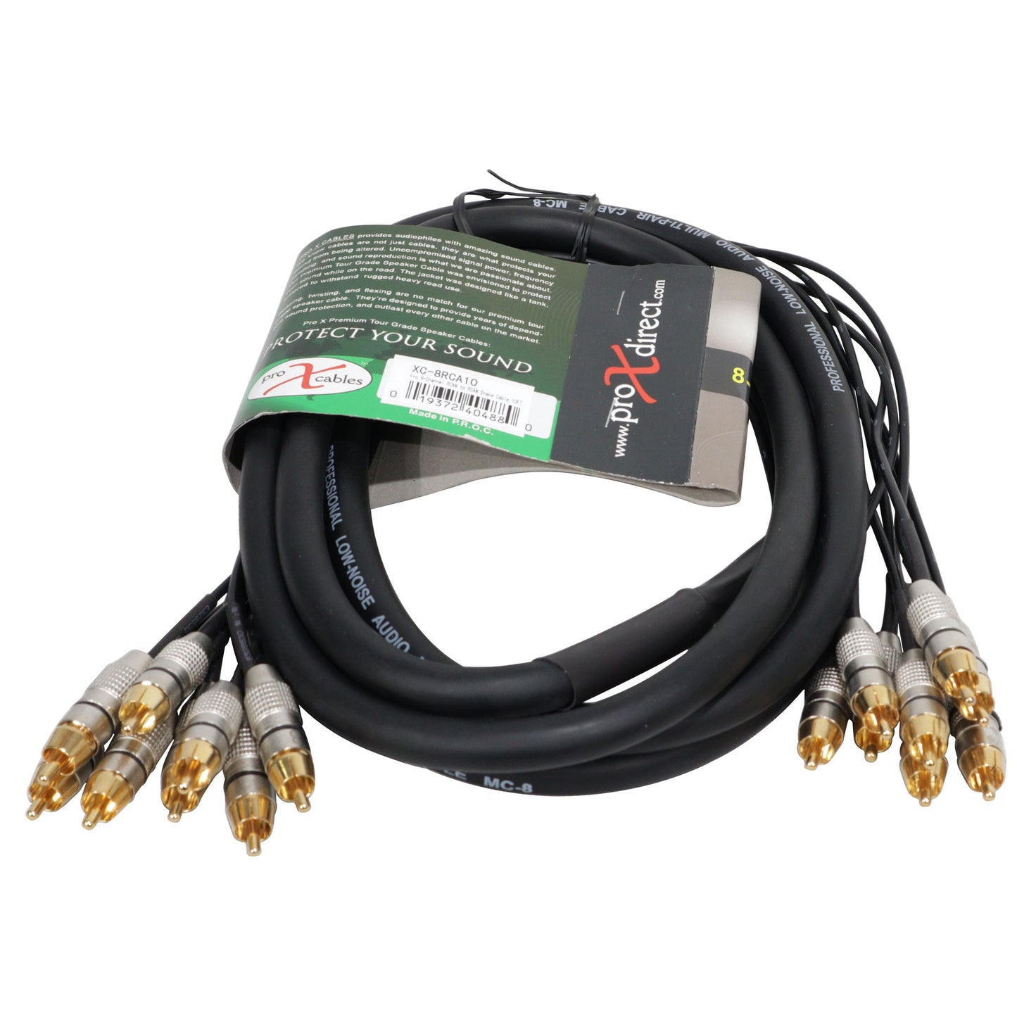 ProX 8-Channel Snake Cable Organized Multi-Channel Audio Run | RCA Male | RCA Male | 10 Ft.