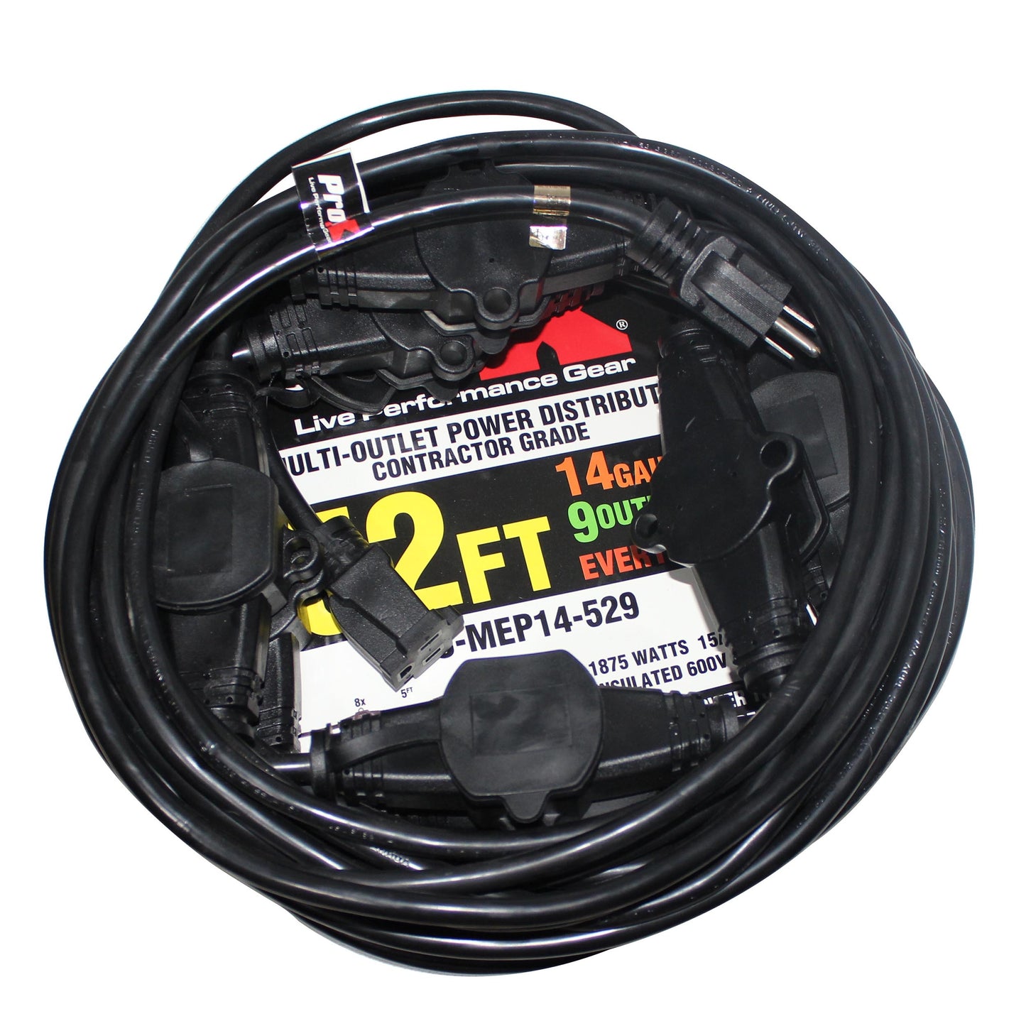 ProX Male NEMA to Female Edison Multi-Outlet Power Extension Cable | 52 ft | 9 | 14 AWG