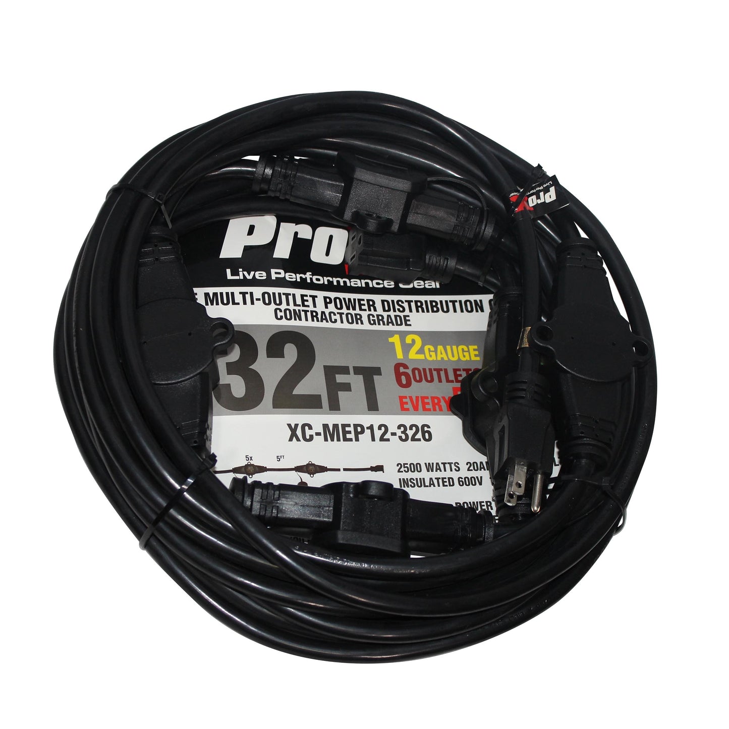 ProX Male NEMA to Female Edison Multi-Outlet Power Extension Cable | 32 ft | 6 | 12 AWG