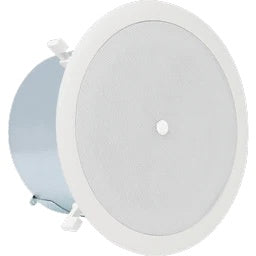 AH12STWOOFER 12-inch replacement ceiling woofer angled view showing white perforated round grille and metal back can enclosure, AtlasIED