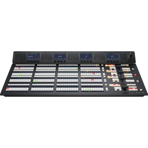 Blackmagic Design ATEM 4 M/E Advanced Panel 40 front view with LCD displays and T-bar faders