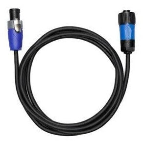 AS2NAC3-2M powerCON cable coiled flat showing blue NAC3FCA and NAC3FCB twist-lock connectors on black jacket, AtlasIED