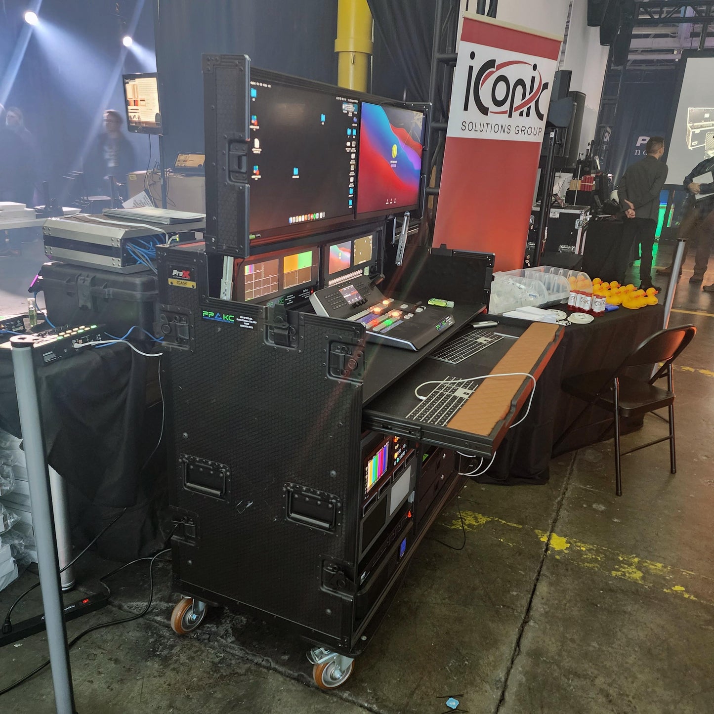 ProX Mobile AV Broadcasting Workstation Case Portable Rack Desk | 2x4U Top + 2x12U Bottom | Black