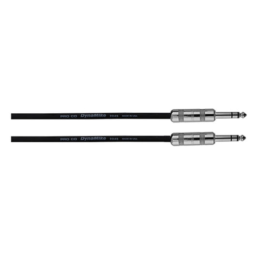 Close-up of ProCo Sound TRS plug ends showing PRO CO DynaMike 224S jacket printing