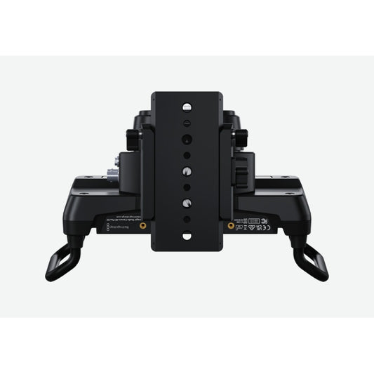 Blackmagic Design 4K Plus G2 Studio Camera underside showing mounting plate, label and grip handles