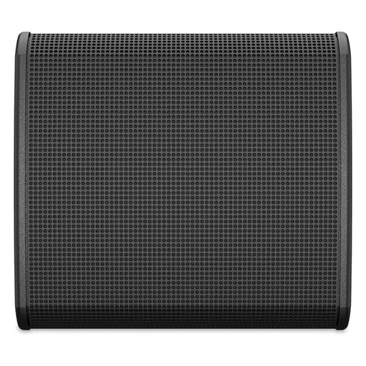 PL-CA5-BK front view with perforated metal grille covering the 5-inch coaxial driver, Q-SYS