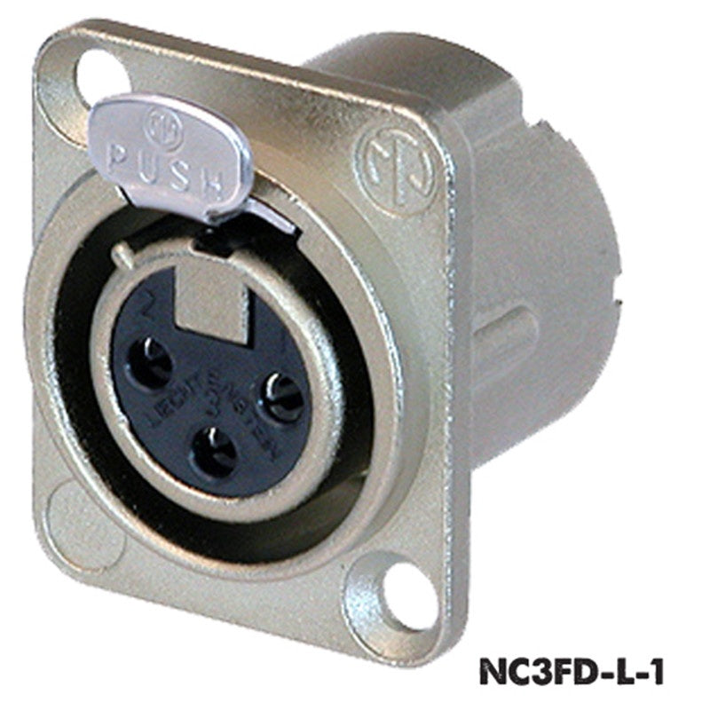 Neutrik NC3FD-L-BAG-1 DL1 Series 3-Pole Female XLR Panel Mount Receptacle | Black/Silver
