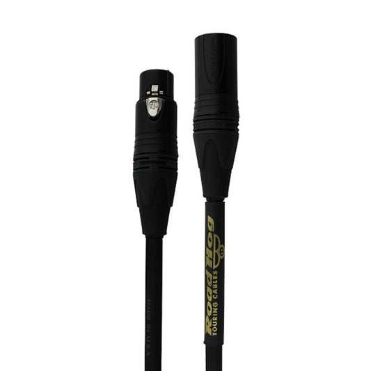 RapcoHorizon HOGMPRO-25 female and male XLR connectors side by side with gold RoadHog jacket print