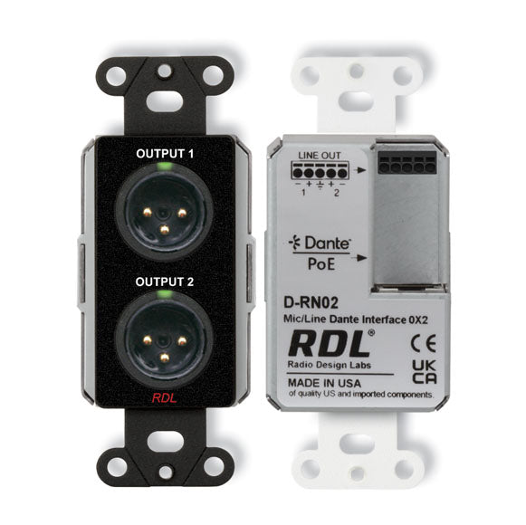 RDL DB-RN02 Wall-Mounted Mic/Line Dante Interface 0x2