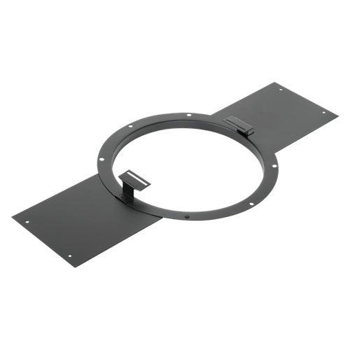 AtlasIED T75-8E2 mounting ring at an angle showing raised torsion spring tabs on the black ring