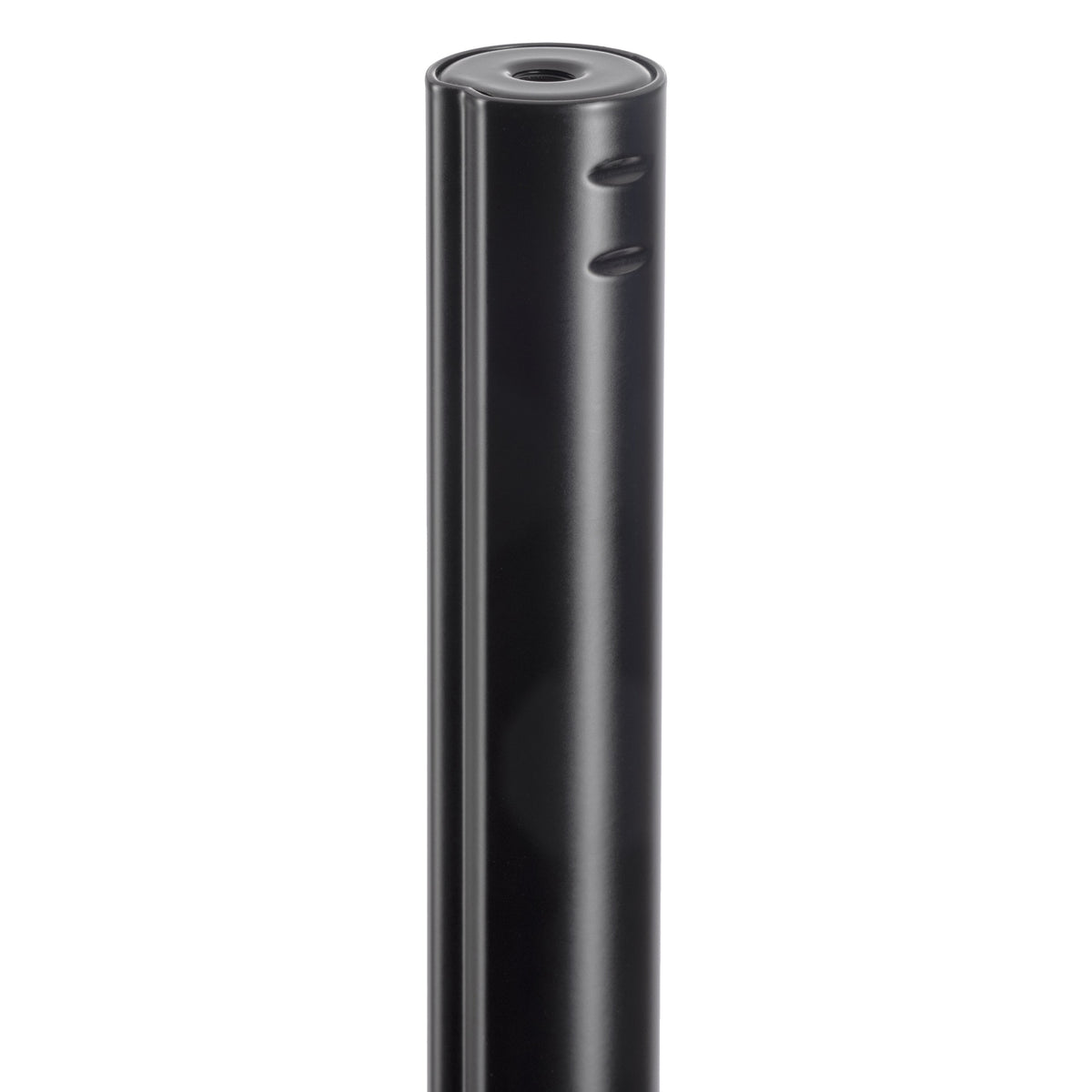 24653 stand pole top close-up showing threaded socket in the end cap and cable guide notches, K&M