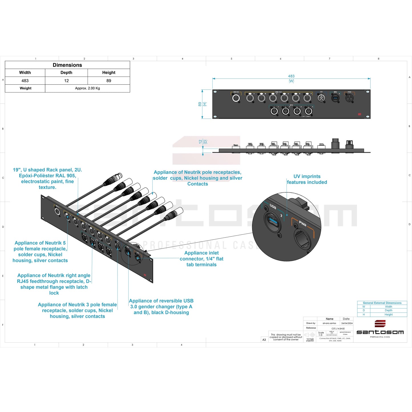 ProX XSM-2UCSTL14 2U Rack Connection Panel for Stage and Tour