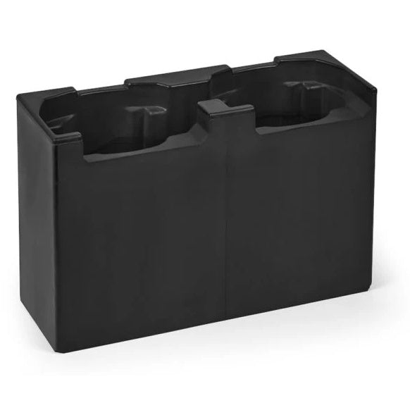 Dual flightcase insert for MAC Aura XIP, front three-quarter view of black SiP foam block with two molded fixture cradles along the top, Martin Lighting