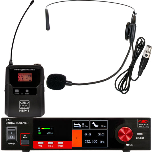 Galaxy Audio CSL Digital UHF Wireless System Single Channel True-Diversity | (1) Handheld Dynamic Vocal Mic Tranmitter and (1) Bodypack Transmitter and Headset Microphone