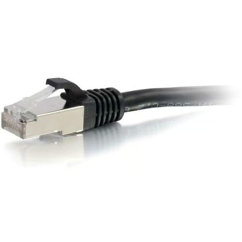 Cat6 snagless shielded patch cable connector detail showing metal-shielded RJ-45 plug and black molded strain-relief boot, Cables To Go