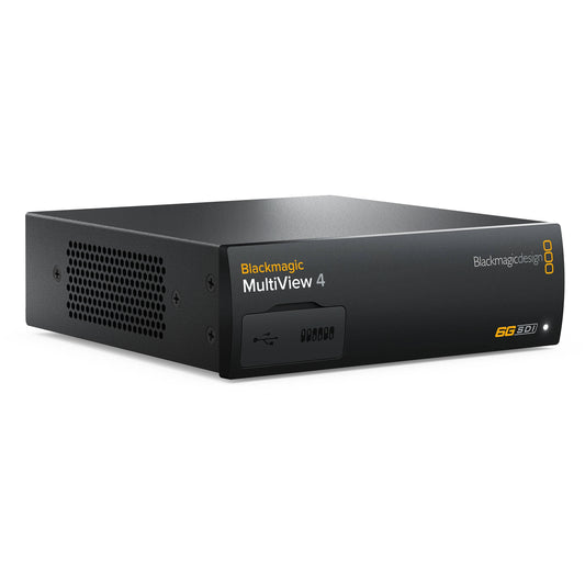 Blackmagic Design MultiView 4 angled view showing vented side panel and front USB port