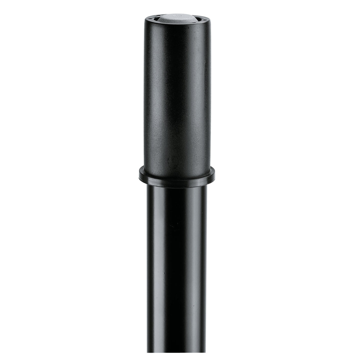 21449 speaker stand top detail showing black plastic speaker mounting pin with grey cap and collar on the upper tube, K&M