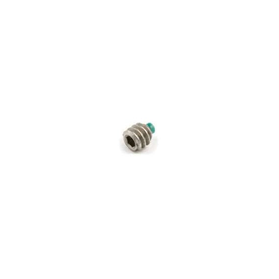 28832 replacement set screw for SM series belt clips, angled view showing hex socket drive and green nylon tip on threaded steel body, Lectrosonics