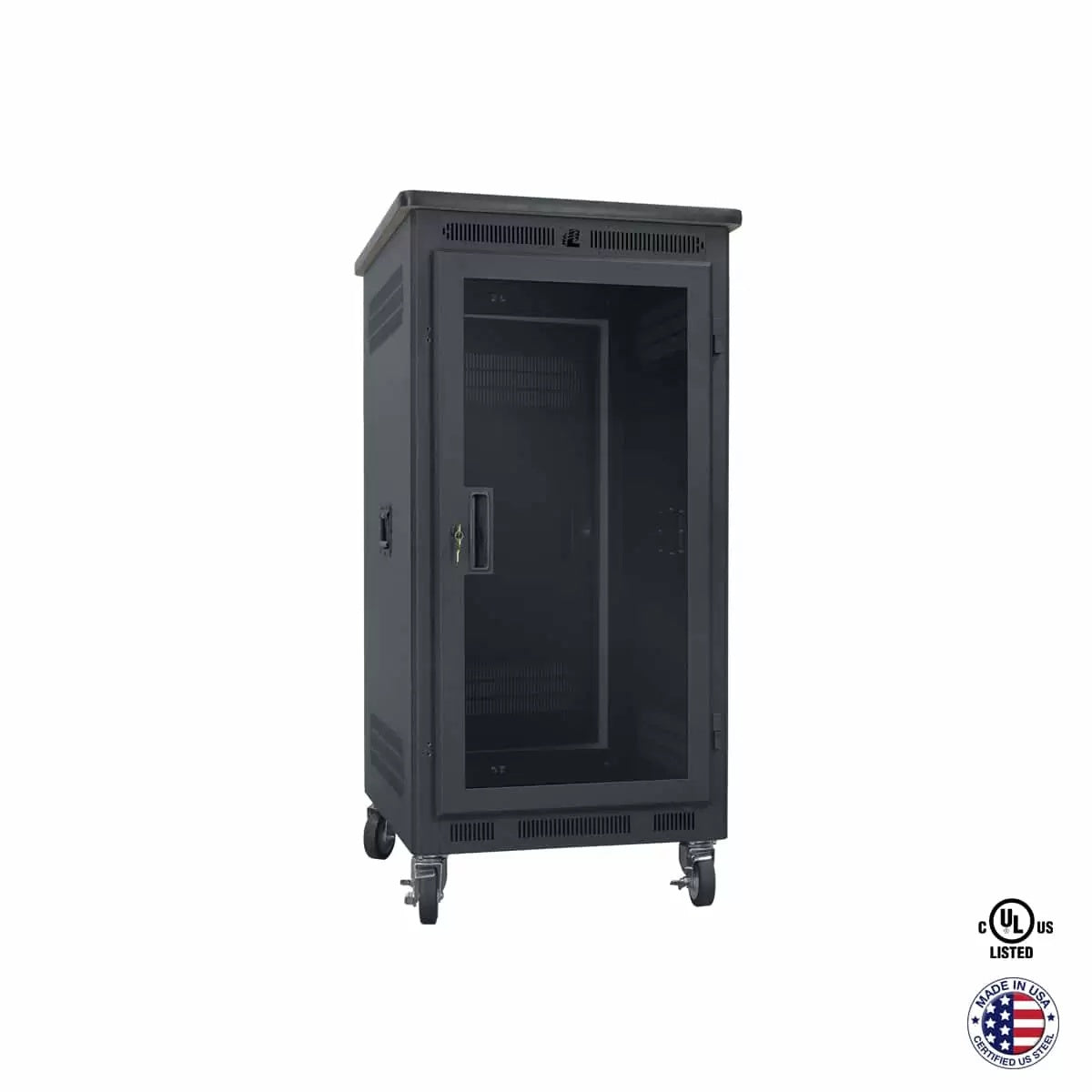 Lowell LPR Series Portable AV Rack Welded Steel Mobile Rack | 21U x 22"D | Plexiglass Door