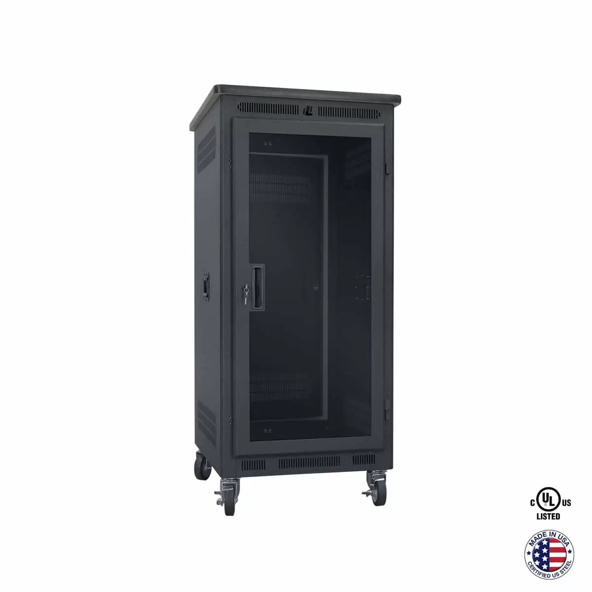 Lowell LPR Series Portable AV Rack Welded Steel Mobile Rack | 24U x 27"D | Plexiglass Door