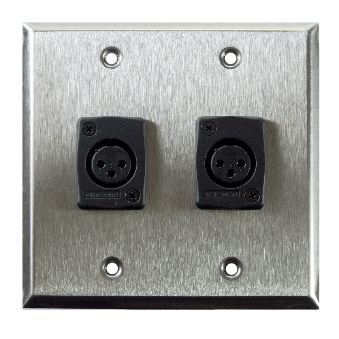 Whirlwind Two-Gang Wall Plate Brushed Stainless Connector Plate | 2-Position | Female Whirlwind XLR