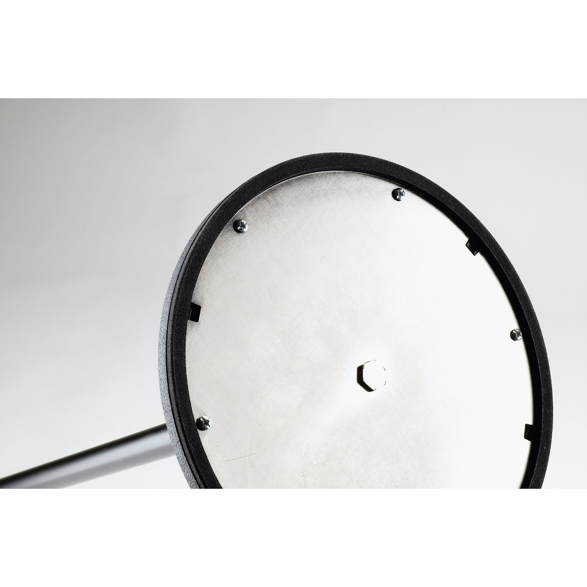 26125 round base underside showing metal base plate with fixing screws and hex center cutout, K&M
