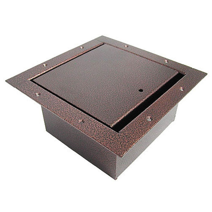 Ace Backstage 122 recessed floor pocket in Coppervein finish, angled view with standard lid closed
