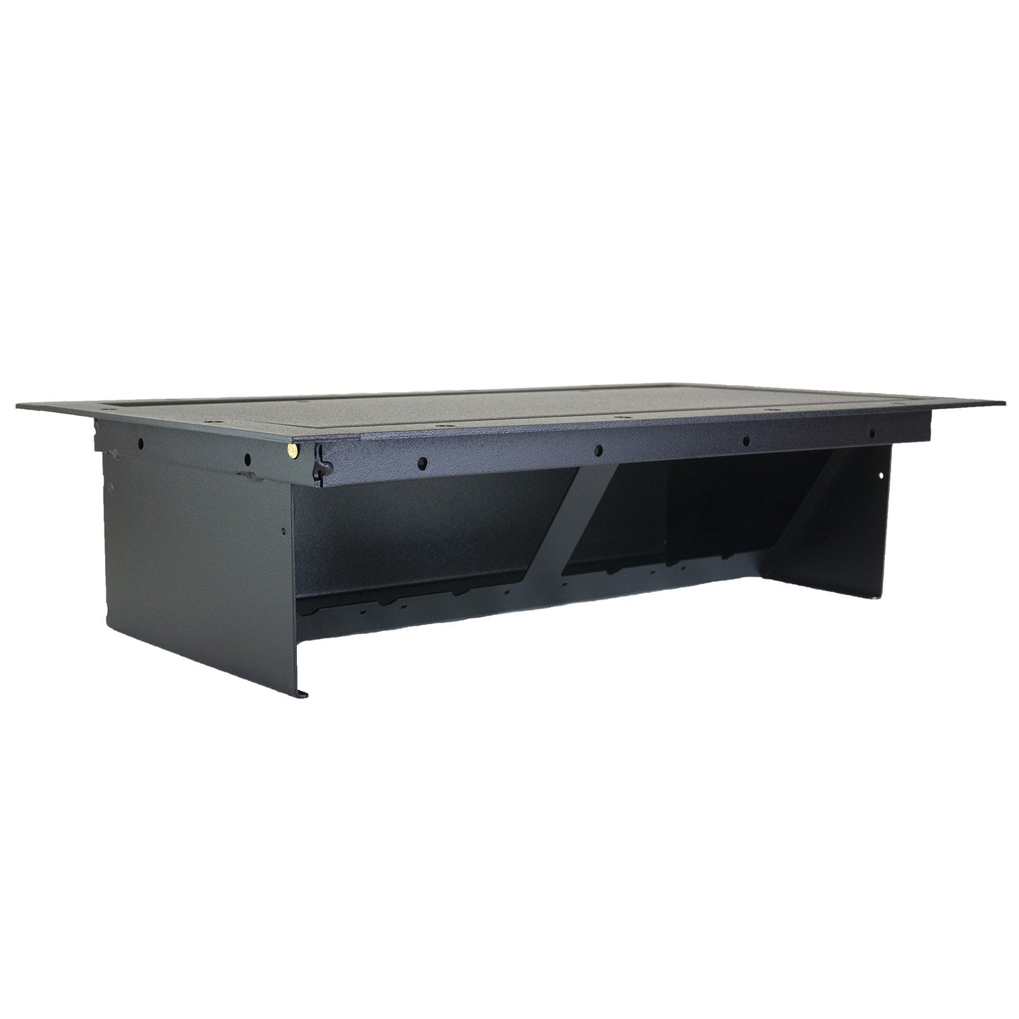Ace Backstage 124CLBK stage pocket angled view showing steel back box, mounting flange and cable cutouts