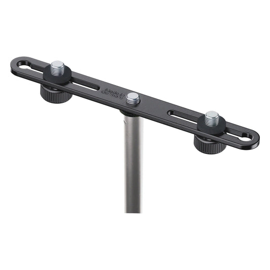 23550 microphone bar opposite angled view showing Made in Germany marking and adjustable threaded studs in slots, K&M