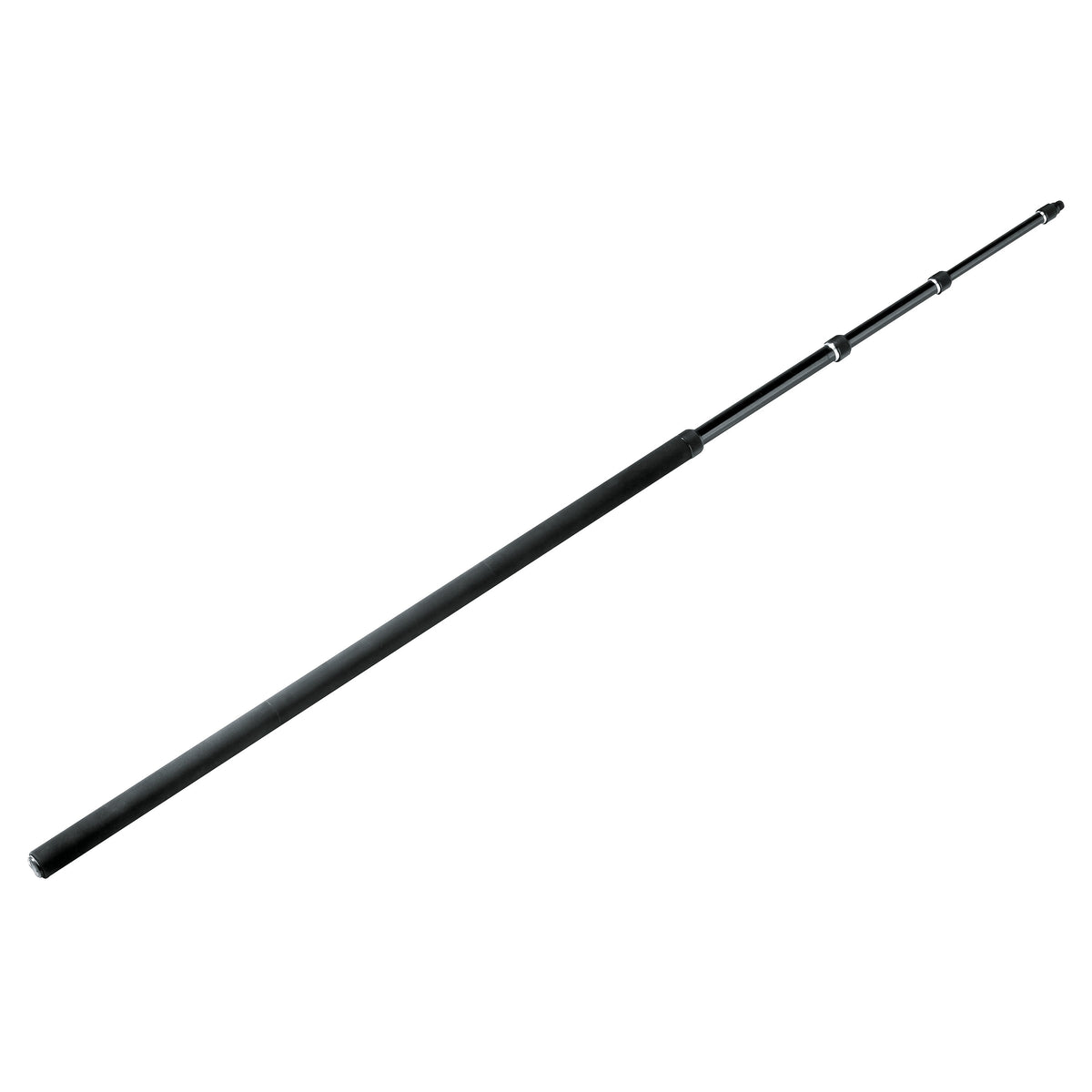 23770 glass fibre fishing pole mic boom full-length diagonal view showing foam-style handle grip and telescoping black sections with locking collars, K&M