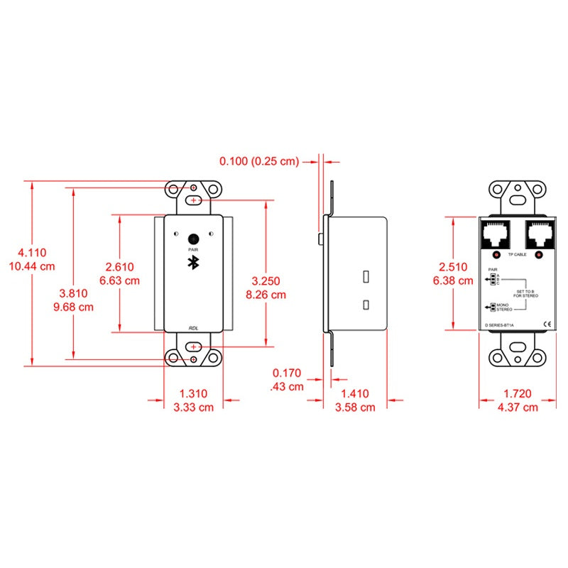 RDL DB-BT1A Wall-Mounted Bluetooth Audio Format-A Interface