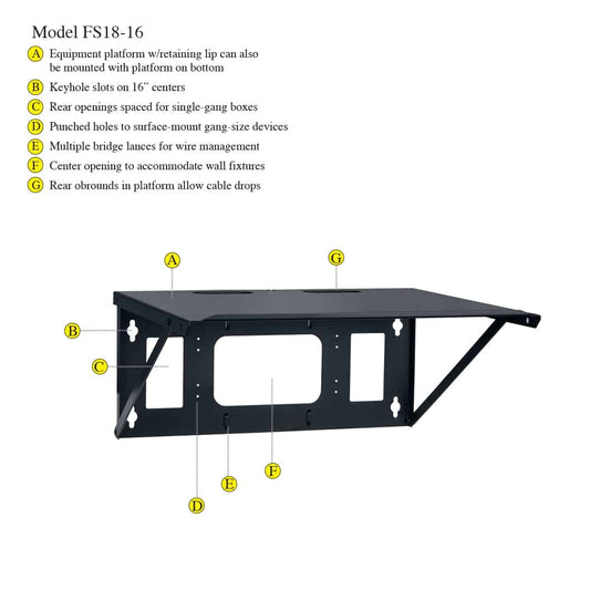 Lowell FS Series Hinged Wall Shelf Steel Flat-Pack Mount | 16"D