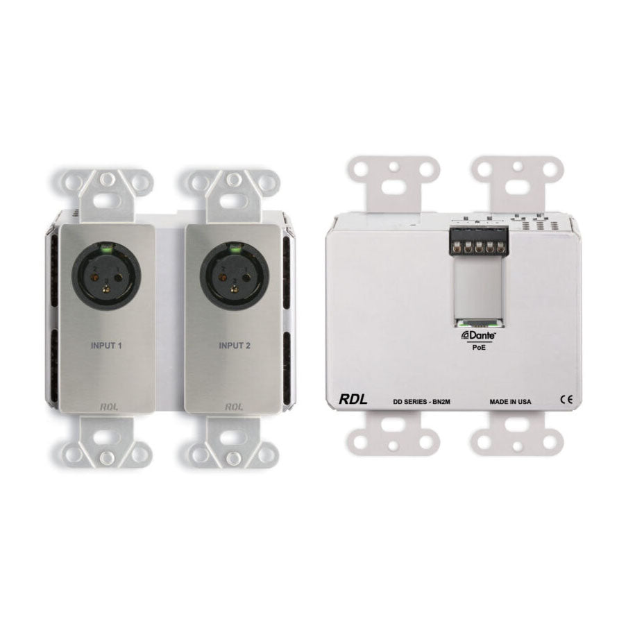 RDL DDS-BN2M Wall-Mounted Bi-Directional Mic/Line Dante Interface 2 x 2